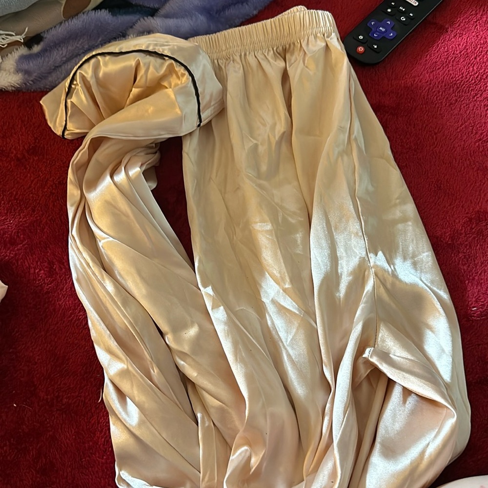 Black and gold silk pj set